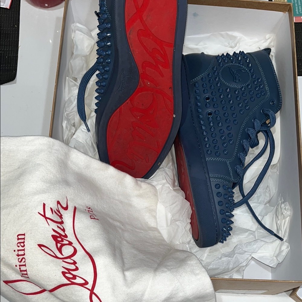 Christian Louboutin Louis Flat Calf Spikes Sneakers - Blue 41